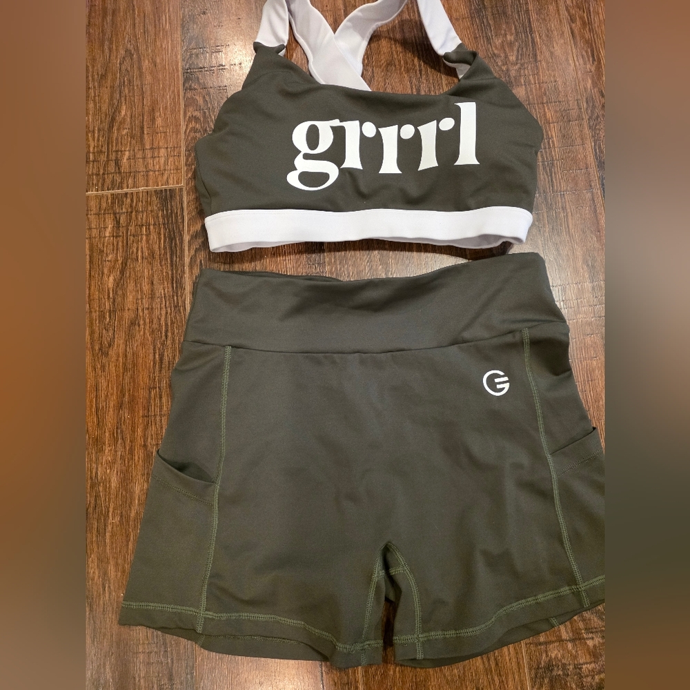 GRRRL Green Sports Bra and Shorts Set